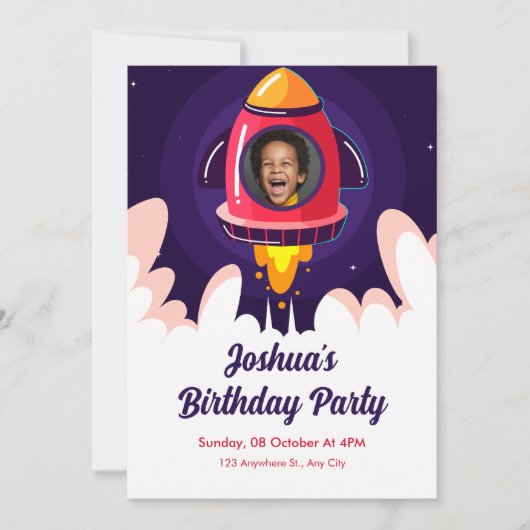 Invitation Anniversaire Space Rocket (Devant)