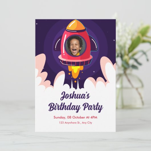 Invitation Anniversaire Space Rocket (Debout devant)