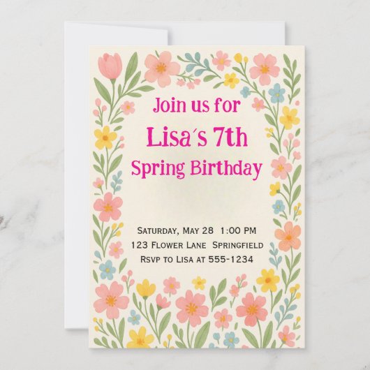 Invitation Anniversaire Spring Flower (Devant)