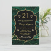 Invitation Anniversaire Strates de Malachite Vert Foncé et Fe (Debout devant)