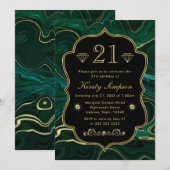 Invitation Anniversaire Strates de Malachite Vert Foncé et Fe (Devant / Derrière)