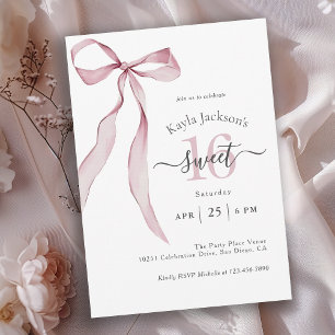 Invitation Anniversaire Stylé Rose Coquette Bow 16 Ans