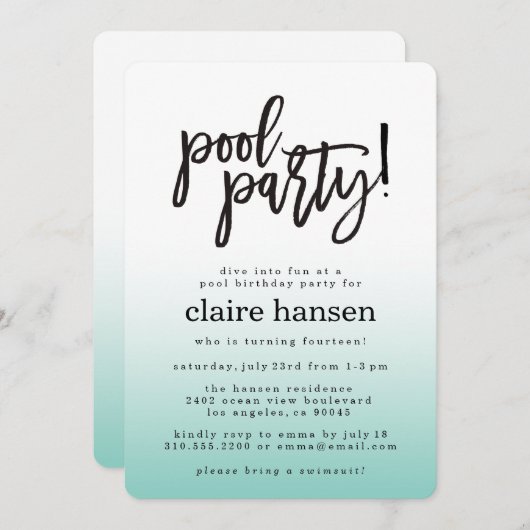 Invitation anniversaire stylée pour une fête adole (Devant / Derrière)