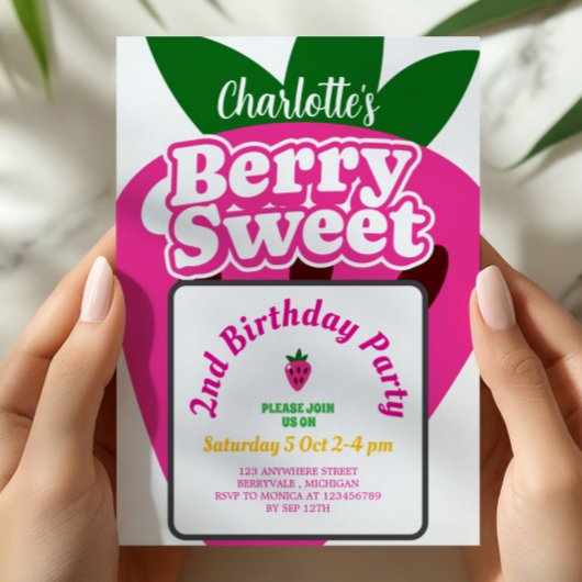 Invitation Anniversaire Sucré Fraise Rose Clair