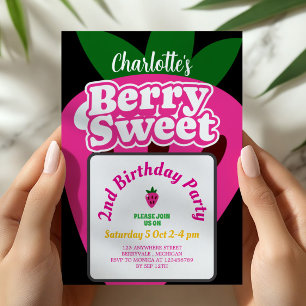 Invitation Anniversaire Sucré Fraise Rose Clair