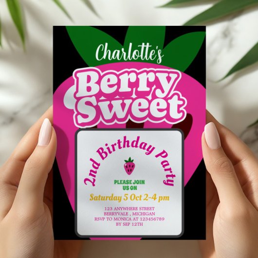 Invitation Anniversaire Sucré Fraise Rose Clair