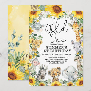 Invitation Anniversaire Sunflower Wild One Jungle Safari Anim