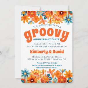 Invitation Anniversaire Super 60's Vibe Floral Retro