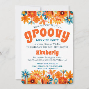 Invitation Anniversaire super des années 60 Vibe Floral Retro