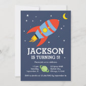 Invitation Anniversaire sur le thème de la fusée et de la lun (Devant)