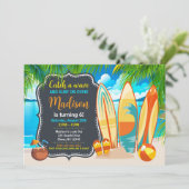 Invitation Anniversaire Surf Plage Fun Été (Debout devant)