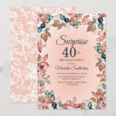 Invitation Anniversaire Surprise 40ème Femmes rose Turquoise (Devant / Derrière)