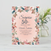 Invitation Anniversaire Surprise 50ème Femmes rose Turquoise (Debout devant)