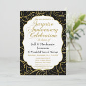 Invitation Anniversaire Surprise Black Gold Swirl (Debout devant)