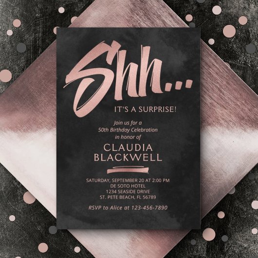Invitation Anniversaire Surprise Black Rose Gold