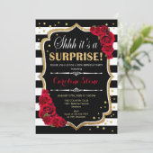 Invitation Anniversaire Surprise - Blancs noirs Roses rouges (Debout devant)