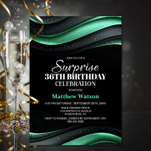 Invitation Anniversaire Surprise Noir et Vert Tout Âge
