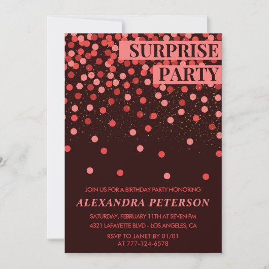 Invitation anniversaire surprise pailletée rouge n (Devant)