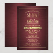 Invitation Anniversaire Surprise Party Brossé Bourgogne & Or (Devant / Derrière)