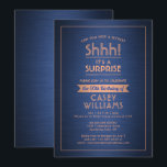 Invitation Anniversaire Surprise Party Brossé Marine bleu & c<br><div class="desc">Peux-tu garder un secret ? famille d'Invitations et amis à une fête d'anniversaire élégante et passionnante surprise avec des invitations personnalisées navy blue et cuivre. Toute la formulation de ce modèle est simple à personnaliser, y compris le message qui dit "Shhh! C'est une SURPRISE." Le design se compose d'une bordure...</div>