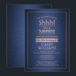 Invitation Anniversaire Surprise Party Brossé Marine bleu & c<br><div class="desc">Peux-tu garder un secret ? famille d'Invitations et amis à une fête d'anniversaire élégante et passionnante surprise avec des invitations personnalisées navy blue et cuivre. Toute la formulation de ce modèle est simple à personnaliser, y compris le message qui dit "Shhh! C'est une SURPRISE." Le design se compose d'une bordure...</div>