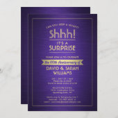 Invitation Anniversaire Surprise Party brossé violet et or (Devant / Derrière)
