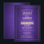 Invitation Anniversaire Surprise Party brossé violet et or<br><div class="desc">Peux-tu garder un secret ? Famille Invitation et amis à une fête d'anniversaire élégante et excitante avec des invitations personnalisées violet et or. Toute la formulation de ce modèle est simple à personnaliser, y compris le message qui dit "Shhh! C'est une SURPRISE." Le design se compose d'une bordure rayée moderne...</div>