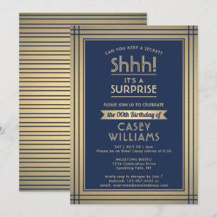 Invitation Anniversaire Surprise Party Elégant Marine Bleu et