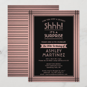 Invitation Anniversaire Surprise Party Élégant Rose Gold & Bl