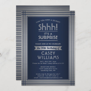 Invitation Anniversaire Surprise Party Elégante Marine Bleu &
