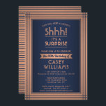 Invitation Anniversaire Surprise Party Elégante Marine Bleu &<br><div class="desc">Peux-tu garder un secret ? famille d'Invitations et amis à une fête d'anniversaire de surprise élégante et passionnante avec des invitations personnalisées navy blue et fausse feuille de cuivre. Toute la formulation de ce modèle est simple à personnaliser, y compris le message qui dit "Shhh! C'est une SURPRISE." Le design...</div>