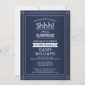 Invitation Anniversaire Surprise Party Elégante Marine Bleu & (Devant)