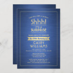 Invitation Anniversaire Surprise Party Shhh! Bleu et or bross<br><div class="desc">Peux-tu garder un secret ? famille d'Invitations et amis à une fête d'anniversaire élégante et passionnante surprise avec des invitations personnalisées bleu et or fête. Toute la formulation de ce modèle est simple à personnaliser, y compris le message qui dit "Shhh! C'est une SURPRISE." Le design se compose d'une bordure...</div>