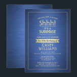 Invitation Anniversaire Surprise Party Shhh! Bleu et or bross<br><div class="desc">Peux-tu garder un secret ? famille d'Invitations et amis à une fête d'anniversaire élégante et passionnante surprise avec des invitations personnalisées bleu et or fête. Toute la formulation de ce modèle est simple à personnaliser, y compris le message qui dit "Shhh! C'est une SURPRISE." Le design se compose d'une bordure...</div>