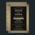 Invitation Anniversaire Surprise Party Shhh! Élégant noir et<br><div class="desc">Peux-tu garder un secret ? Famille d'Invitations et amis à une fête d'anniversaire de surprise élégante et passionnante avec des invitations personnalisées en noir et fausse feuille d'or. Toute la formulation de ce modèle est simple à personnaliser, y compris le message qui dit "Shhh! C'est une SURPRISE." Le design se...</div>