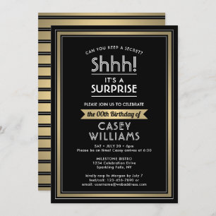 Invitation Anniversaire Surprise Party Shhh! Noir, Blanc et O