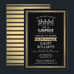 Invitation Anniversaire Surprise Party Shhh! Noir, Blanc et O<br><div class="desc">Peux-tu garder un secret ? Famille d'Invitations et amis à une fête d'anniversaire élégante et passionnante surprise avec des invitations personnalisées en noir, blanc et or. Toute la formulation de ce modèle est simple à personnaliser, y compris le message qui dit "Shhh! C'est une SURPRISE." Le design se compose d'une...</div>