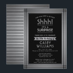 Invitation Anniversaire Surprise Party Shhh! Noir élégant<br><div class="desc">Peux-tu garder un secret ? Famille d'Invitations et amis à une fête d'anniversaire de surprise élégante et passionnante avec des invitations personnalisées de foil noir et faux argent. Toute la formulation de ce modèle est simple à personnaliser, y compris le message qui dit "Shhh! C'est une SURPRISE." Le design comprend...</div>