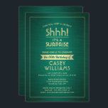 Invitation Anniversaire Surprise Party Shhh! Vert & Or brossé<br><div class="desc">Peux-tu garder un secret ? Famille Invitation et amis à une fête d'anniversaire élégante et passionnante surprise avec des invitations personnalisées vertes et or. Toute la formulation de ce modèle est simple à personnaliser, y compris le message qui dit "Shhh! C'est une SURPRISE." Le design se compose d'une bordure rayée...</div>