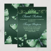 Invitation anniversaire Sweet16 papillon et diadèm (Devant / Derrière)
