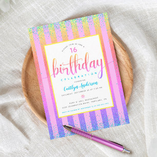 Invitation Anniversaire Sweet 16 arc-en-ciel ombré paillettes