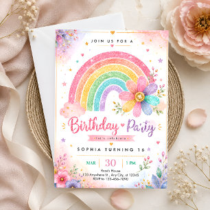 Invitation Anniversaire Sweet 16 Arc-en-Ciel Pailleté
