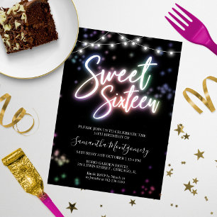 Invitation Anniversaire Sweet 16 Fête Colorée Néon