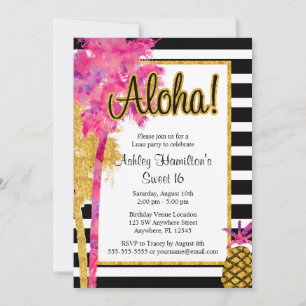 Invitation Anniversaire Sweet 16 Rayures Luau Tropical