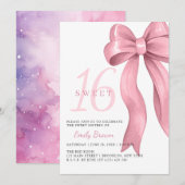 Invitation Anniversaire Sweet 16 Ruban Rose (Devant / Derrière)