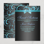 Invitation anniversaire Sweet 16 tourbillon bleu/n (Devant / Derrière)