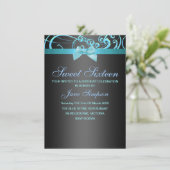 Invitation anniversaire Sweet 16 tourbillon bleu/n (Debout devant)