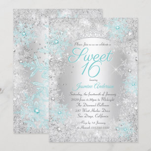 Invitation Anniversaire Sweet 16 Turquoise Argent Winter Wond