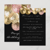 Invitation Anniversaire Sweet 16e Ballons d'or rose noir (Devant / Derrière)