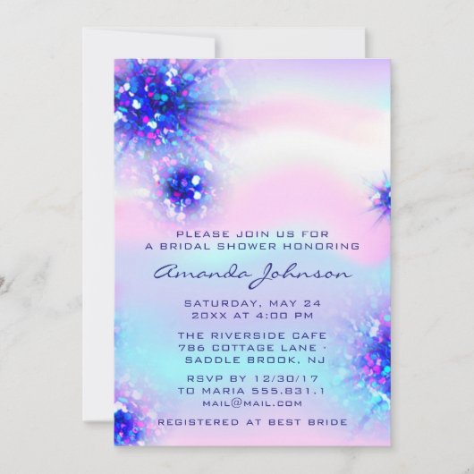 Invitation Anniversaire Sweet 16ème Holographique Bleu Unicor (Devant)
